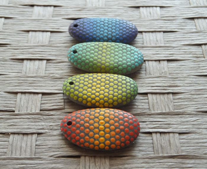 Hand Painted Pebble Beads - Rainbow