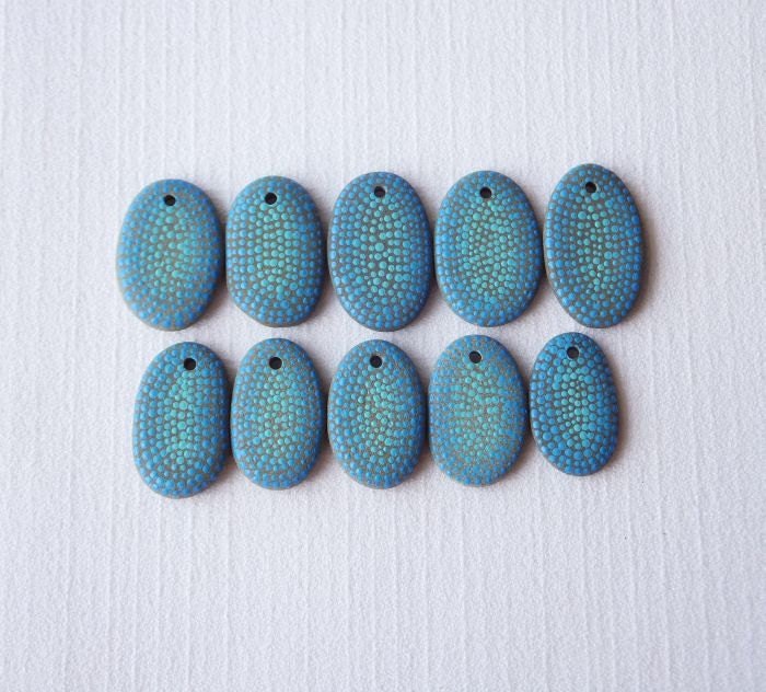 Painted Beach Pebble Beads - Aqua Blue Dots