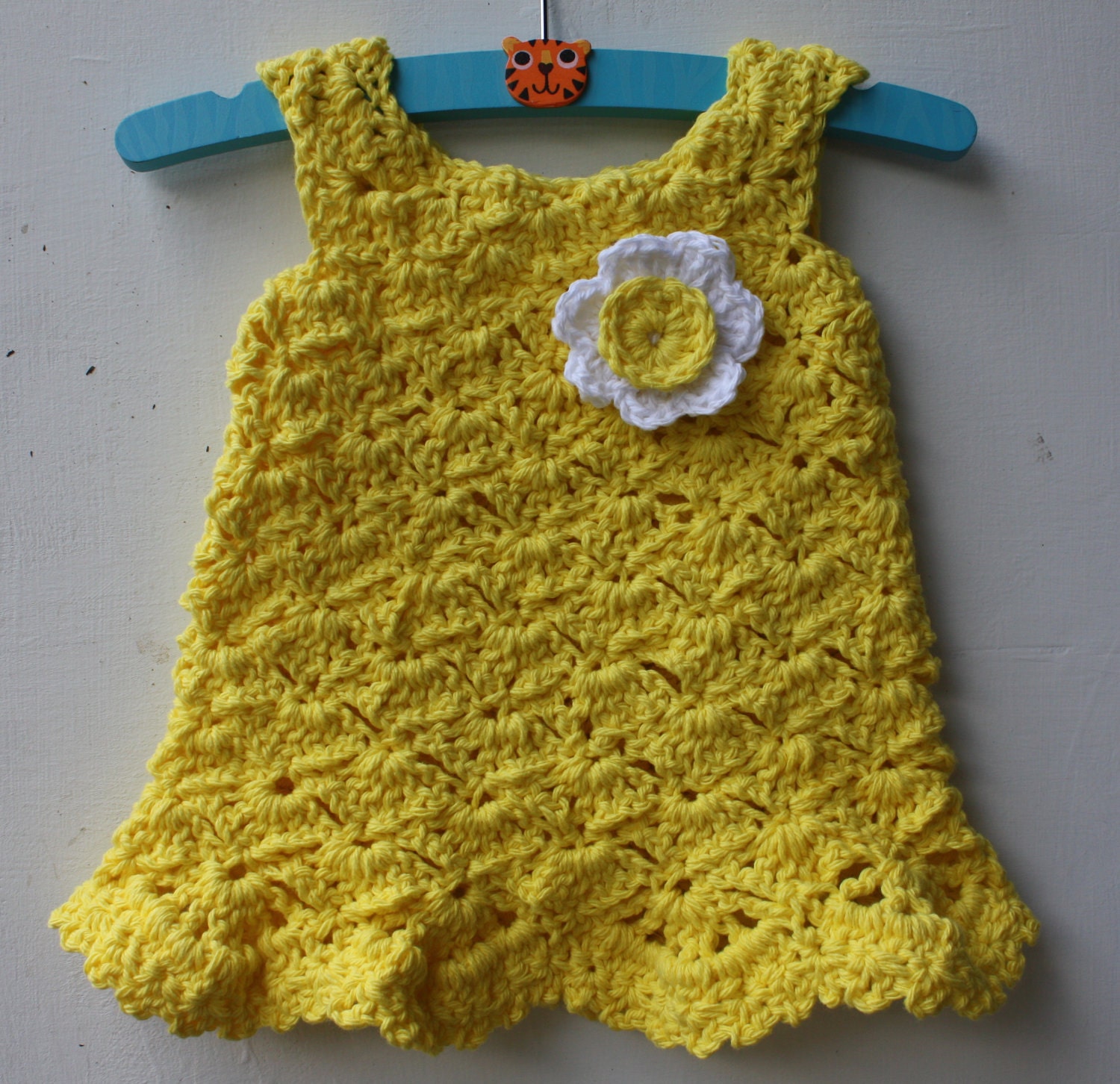 Easter Summer Spring  Bright yellow cotton crocheted summer baby sun dress