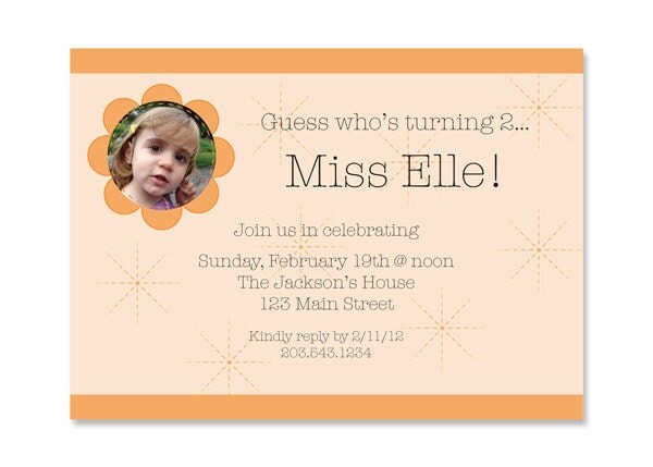 Stitchy Flower Photo Birthday Party Invitation - Printable Photo Invite - Personalized Birthday Invite - 7x5 OR 6x4 DIY Printable Il_570xn