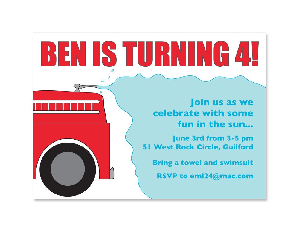 Firetruck Birthday Party Invitation - Kid's Birthday Party Printable - Personalized Birthday Party Invite - 7x5 OR 6x4 DIY Printable Il_570xn