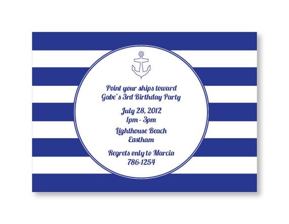 Nautical Themed Birthday Invitation - Custom Anchor Party Printable - Personalized Birthday Invite - 7x5 OR 6x4 DIY Printable Il_570xn