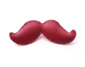 Hand Sewed Mustache Brooch in Dark Red