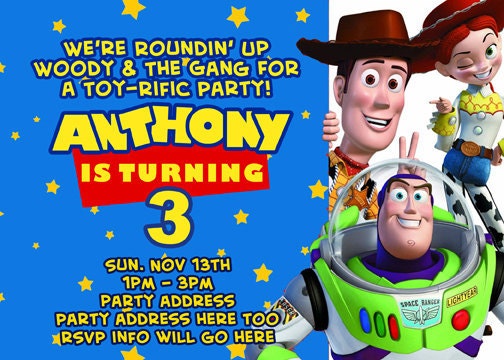 Toy Story Invitation Digital File 4X6 or 5X7