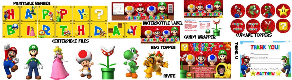 Super Mario Brothers Birthday Package Digital Files