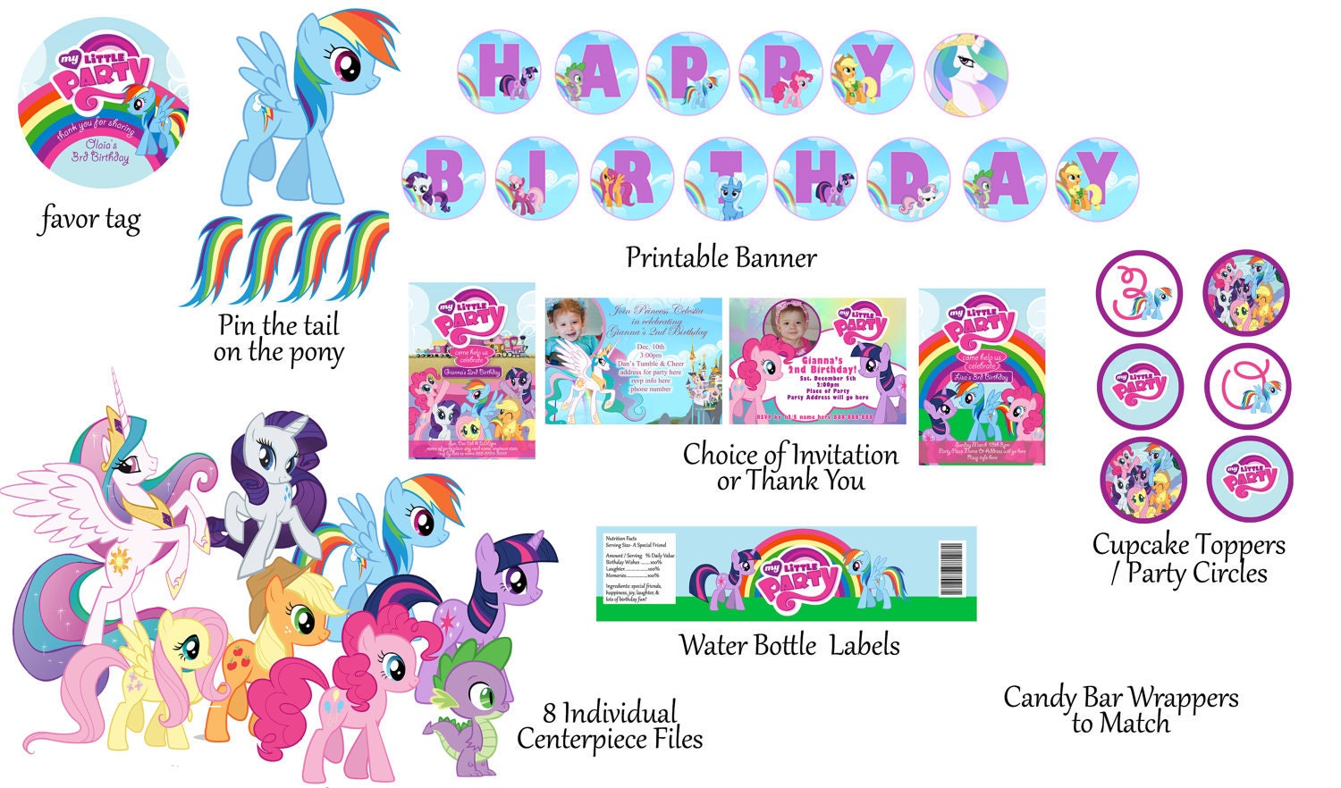 SALE  My Little Pony  Birthday Package Digital Print as many as you need