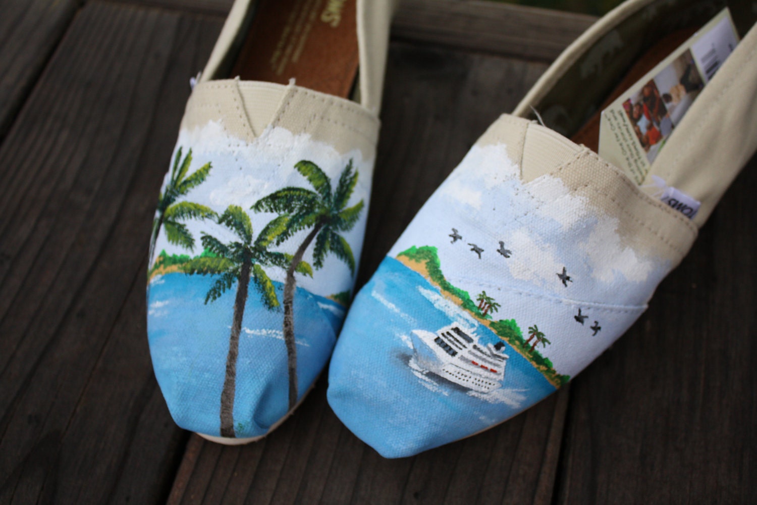 Tropical Palm Trees Cruise Ship Ocean Beach Original Custom Acrylic Painting for Toms Shoes TOMS NOT INCLUDED