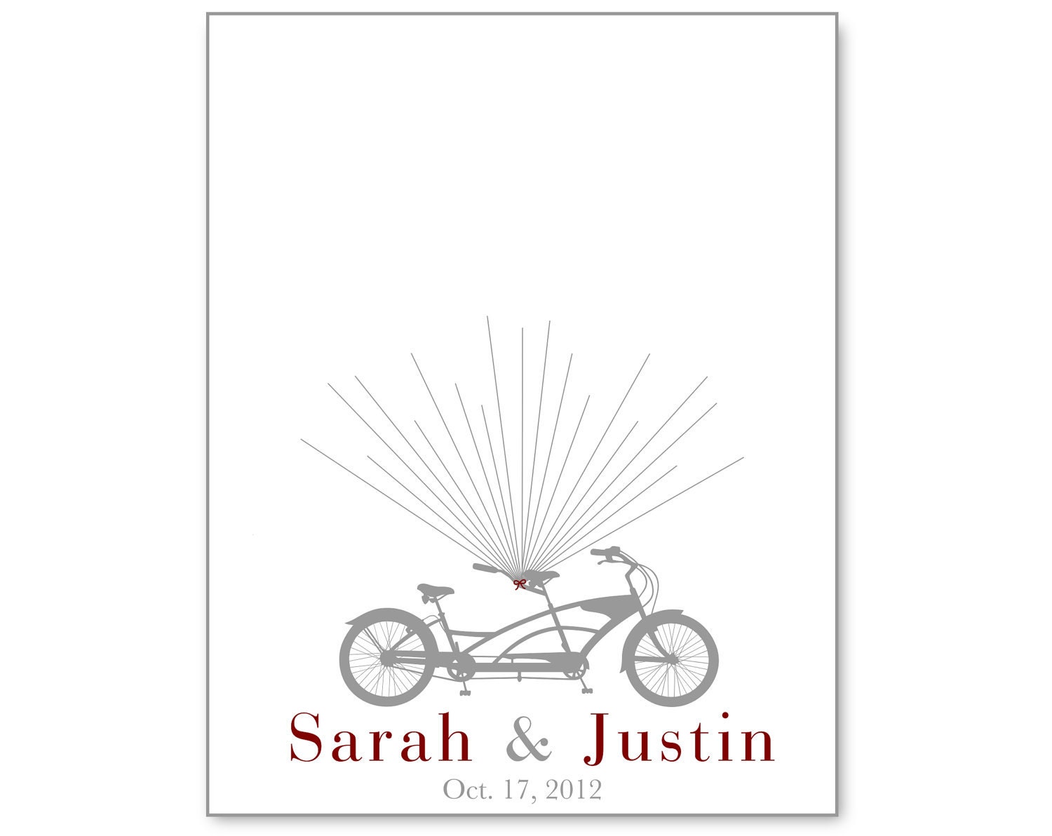 Finger Print Wedding Guest Book Poster with Bicycle 11X14 Custom Colors, Names, Dates Alternative Guest Book