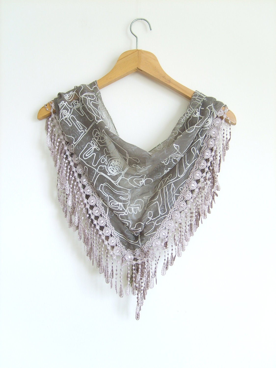 Linen Scarf With Lace / Oil Green Scarf / Handmade Turkish Scarf / High Quality Pashmina