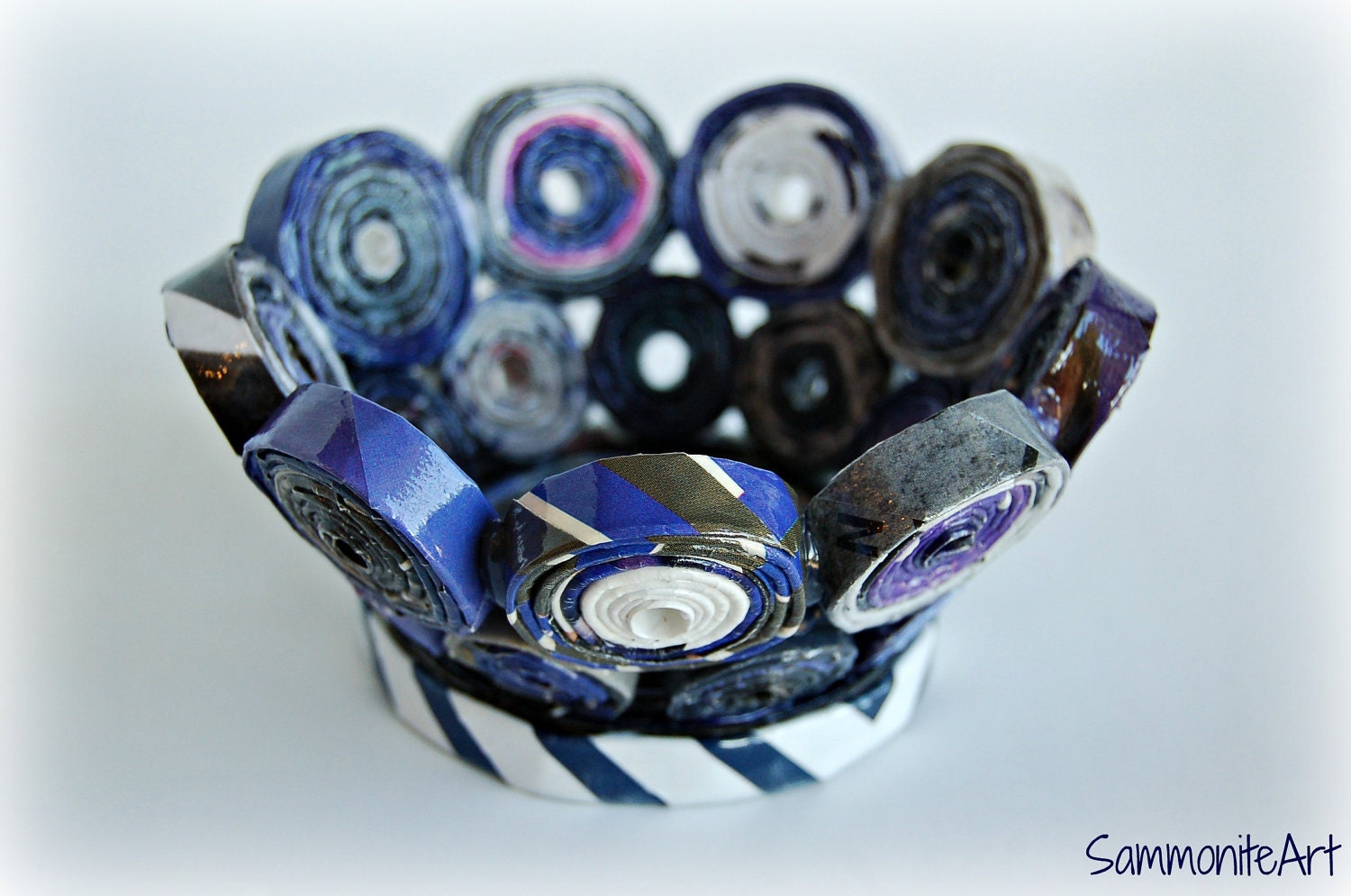 Deep Blue and Purple Handmade Magazine Bowl by SammoniteArt.  One of a Kind.