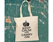 Keep Calm and Carry On Tote Bag Natual Cotton Canvas Vintage Illustration