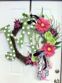 Large Monogram Initial Wreath with Hand Painted Letters Customer Made