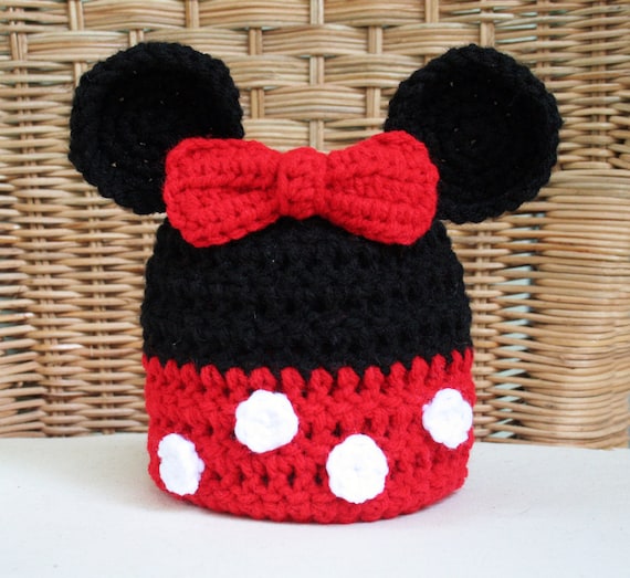 Minnie Mouse Ears Crochet Hat with Bow