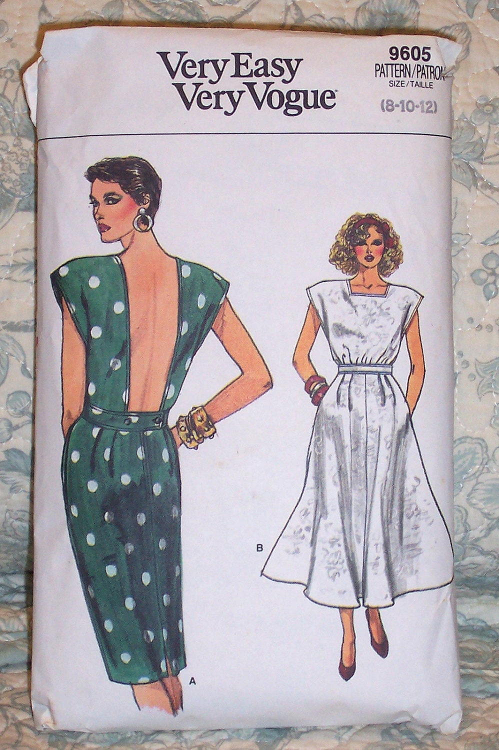 Vintage Sewing Pattern - 1980s - Vogue 9605 - Misses Sizes 8-10-12 - Dress - Low Back - Straight Skirt - Flared Skirt