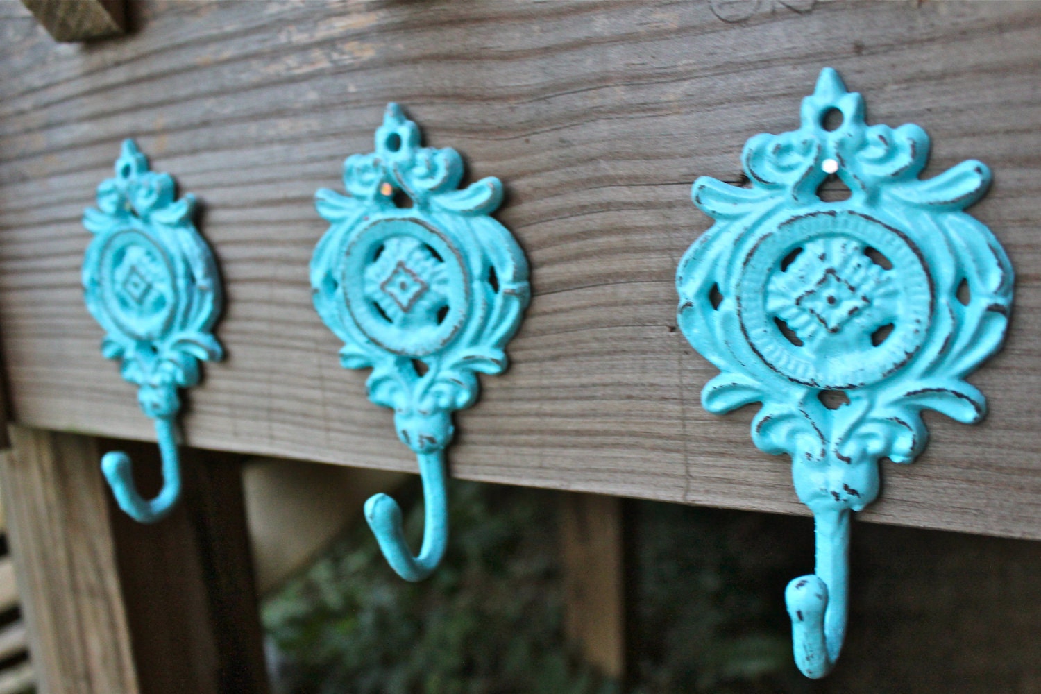 Aqua Wall Hook  /Cast Iron /Ornate /Cottage/ Shabby Chic /Key Holder /Accessory /Coat hanger /Wall Decor /Towel Hook / Ornate Fixture