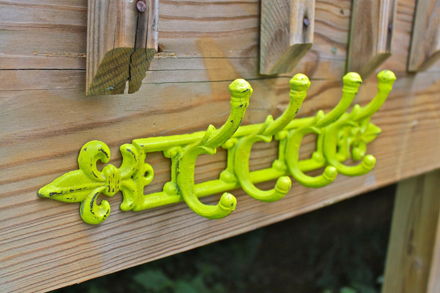 Metal Wall Hook /Lime Green fleur de lis /Bright Chic Decor /Ornate Hanger /Key Holder /Bathroom Fixture /Bedroom /Nursery