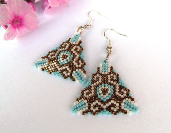 Geometric Triangle earrings "Ornament" with 925 SterWling Silver French Hooks Minimalist Gift under 20