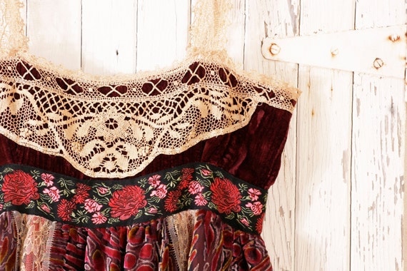 Babydoll dress Gypsy Bohemian dress Lace dress Empire dress Red dress Gypsy dress Red velvet dress Hippie boho dress Russian RESERVED