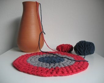 Crochet doily -  table decoration - blue gray raspberry  doily - table placement