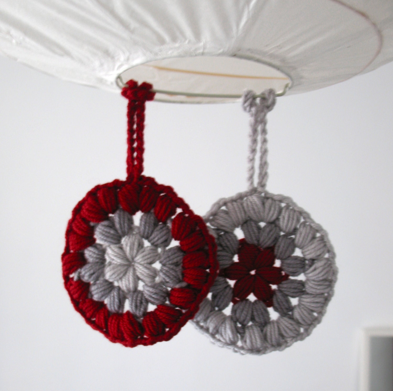 Hanging flowers - home decor - gray and red - door decoration - baby room decoration