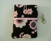 Ipod Touch iPhone 4/4S iPhone 5 case pink and black flowers with pocket