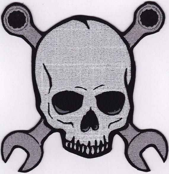 Large Skull and Cross Wrench 7x7 Embroidery by RustedRocketPatches