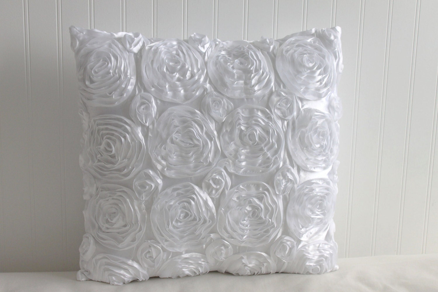 ONE - 18 x 18 White Rosette Pillow Cover