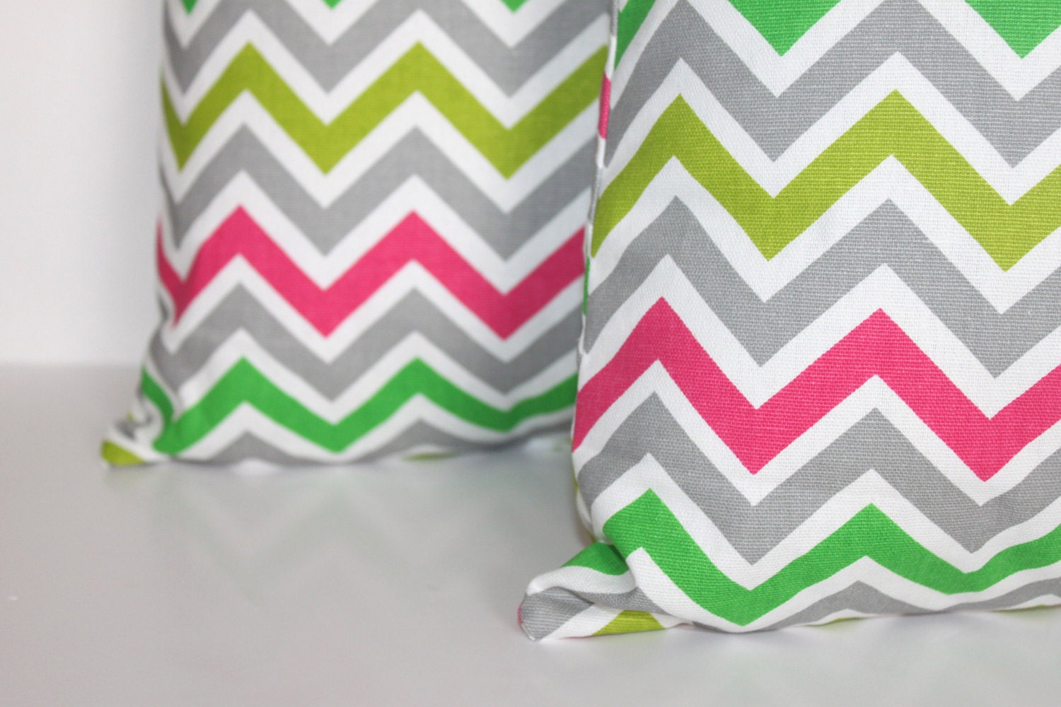 TWO 20 x 20 Pillow Covers Grey Multi Colored Chevron Zigzag - Decorator Pillow Covers