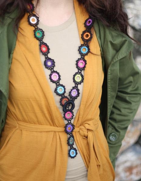 Colorful Crochet Long Necklace or Belt Handmade Valentine's Day - Ready to ship