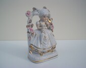 Vintage fine porcelain figurine-Girl with long braids--White porcelain home decor-