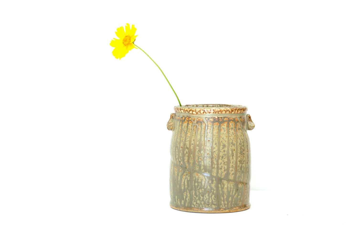 Large Earthy Green Studio Pottery Crock