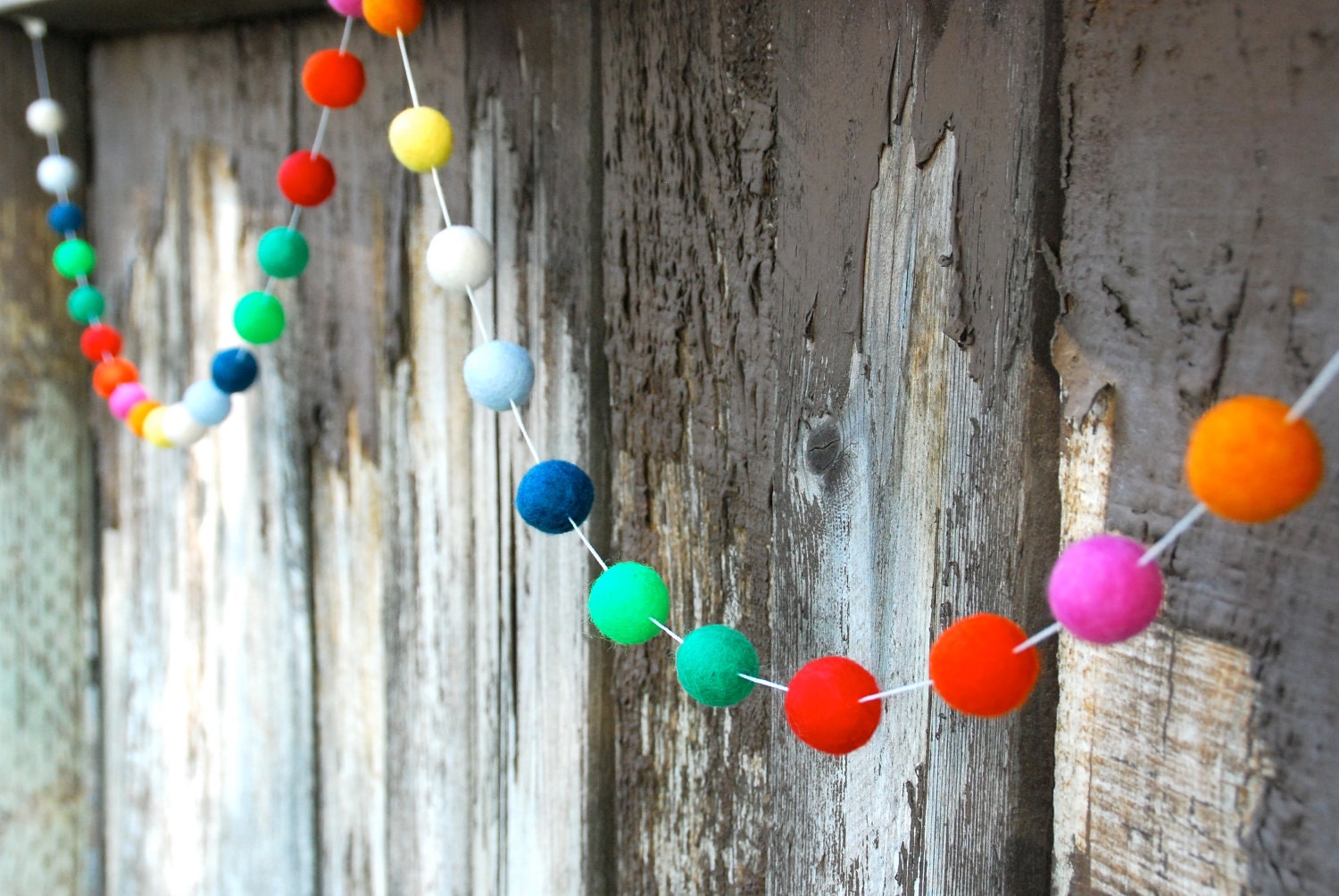 Birthday Garland / 30 Felt Balls- 6 ft long