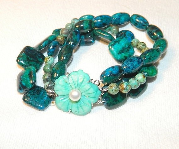 Chrysocolla layered bracelet