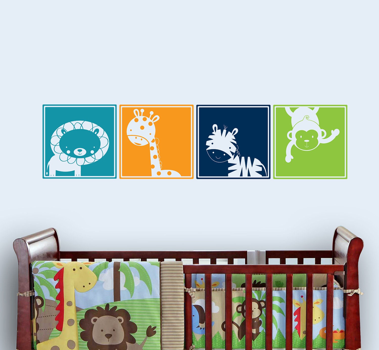 Safari Friend Blocks, Jungle Decal Nursery Wall Vinyl