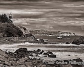 West Quoddy Head Lighthouse 2, 5x7 Fine Art Photography, Black & White Photography, Maine Photography, Landscape Photography - CindiRessler