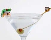 Martini Art - Frogs on Martini Glass - LIVE Frogs - Hoppy Hour - Art for the Bar
