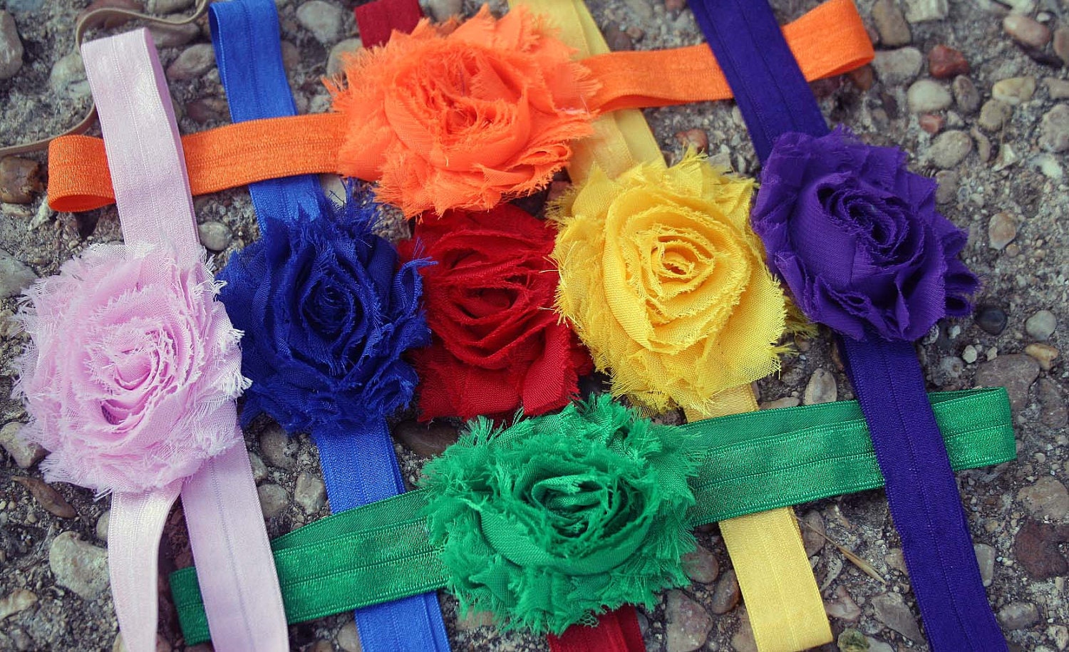7 Shabby Chic Flower Headbands Pink, Blue, Red, Green, Yellow, Orange, Purple Baby Girl Collection