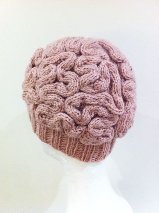 ANNABANANNA Colours made to order Knitted BRAIN Beanie 'BRAINIE' hat evil scary weird cap skullcap pink zombie brains halloween