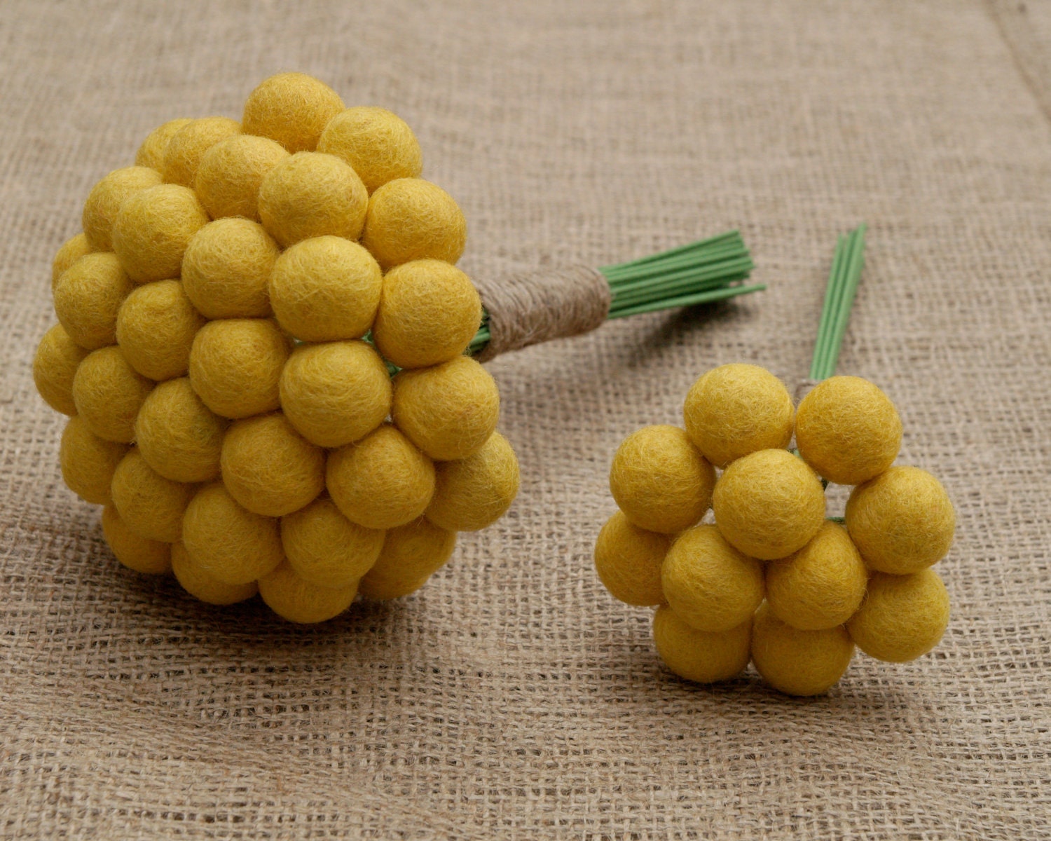 Toss Bouquet Wedding Bridal Maid of Honor Yellow Craspedia Flowers, Needle Felt, Everlansting, Billy Button Balls, Classic Country Bride
