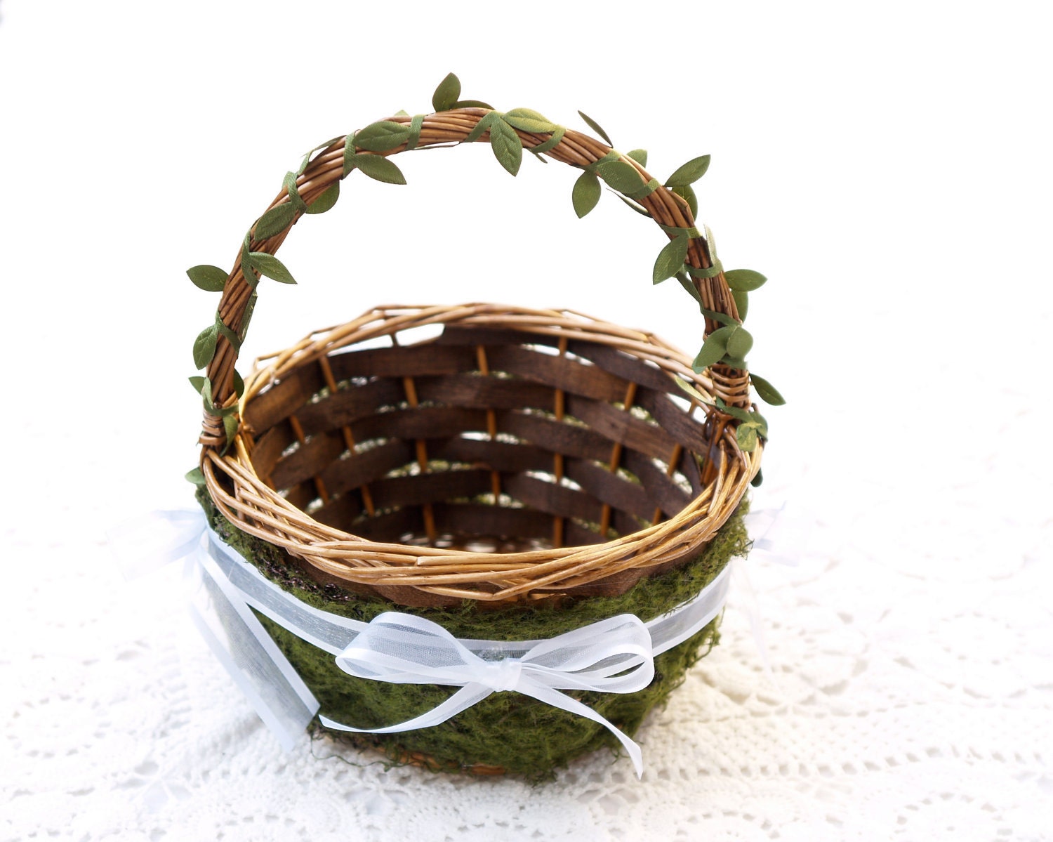 Flower Girl Basket Wedding Rustic Woodland Country Moss Mossy Classic Confetti Bride Shabby Chic Classic Fairytale Natural Pretty Favor