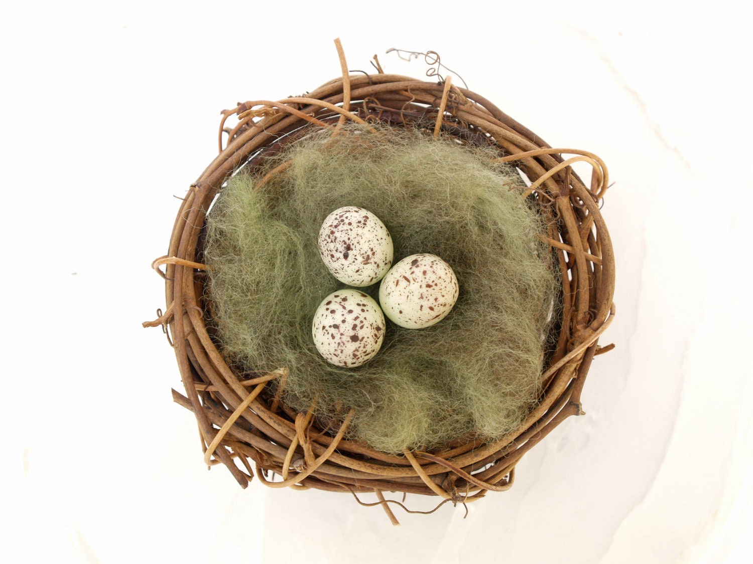 Woodland Nest Cake Topper for your Rustic Wedding, Large Vine Nest with Pale Blue Easter Eggs and Soft Wool Moss