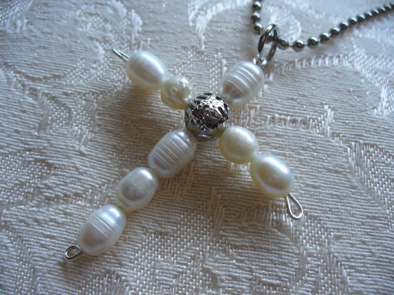 Fresh Water Pearl Cross Necklace Bridal Necklace Christmas Gift