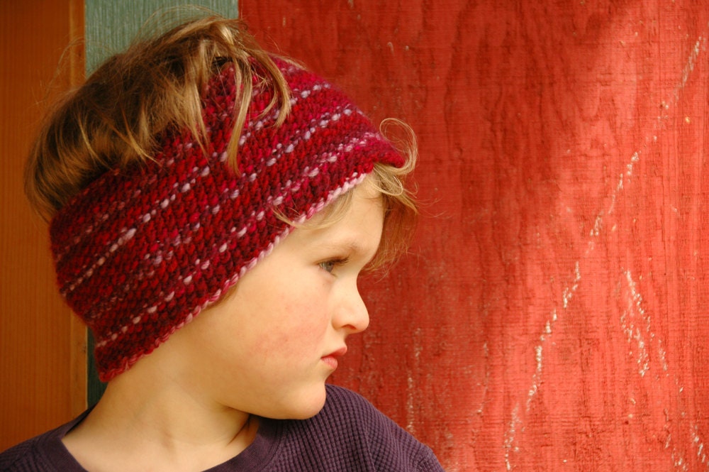 Knit Cowl/Ear Warmer - Soft Merino Wool in Deep Berry Hues - Ready to Ship