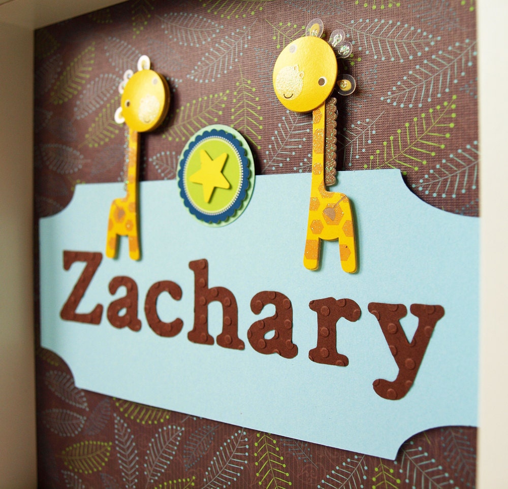 Personalized Children Decor - Boy's Room Decor - 3D Paper Art Safari Giraffe - Framed Child Art - Nursery Decor - Kid's Art - Shadow Box Art