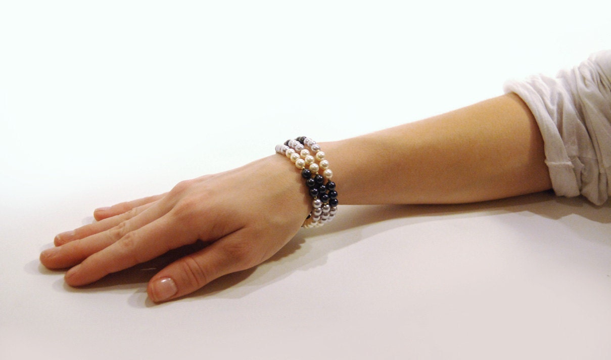 Violet and Cream Triple Swarovski Bracelet