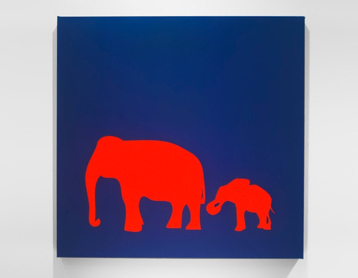 Organic Elephant Print  - Navy Blue / Red - 12" x 12"