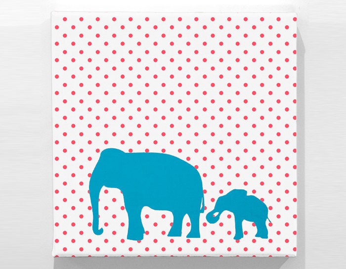 Organic Elephant Print  - Red Polka-Dot  / Teal - 22" x 22"