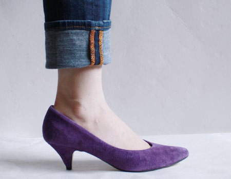 vintage Purple Suede Pointed Toe Kitten Heel Pumps sz 9 1/2 B
