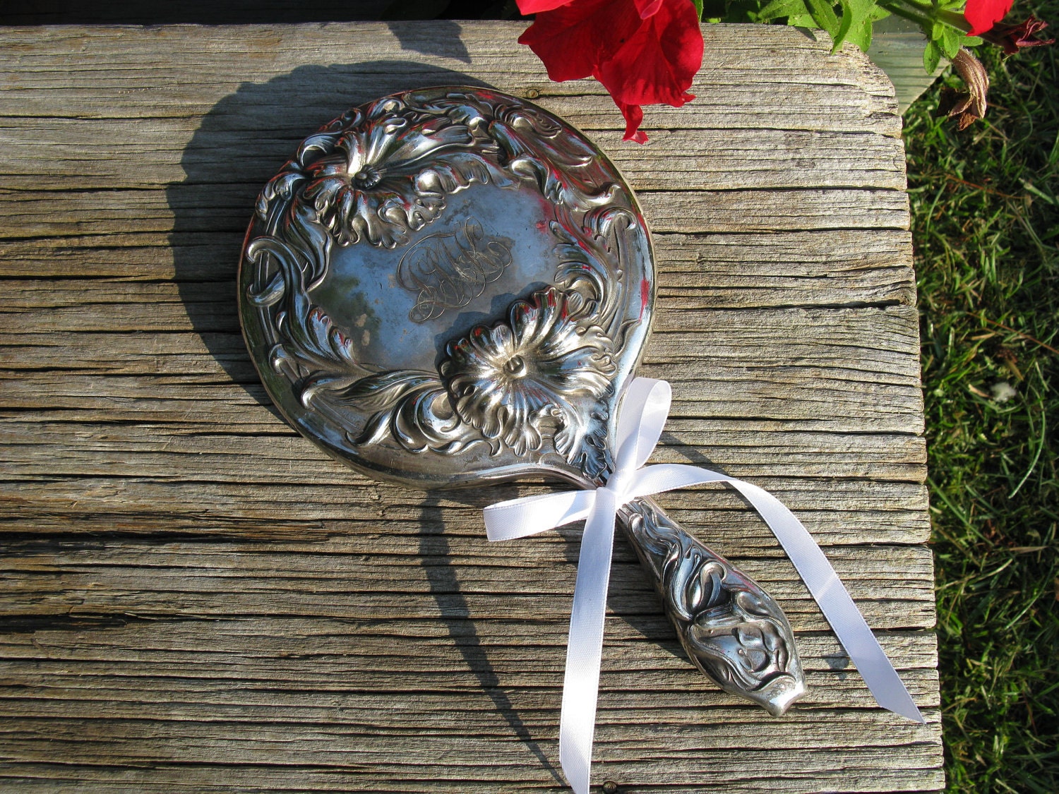 Vintage Silver Plate Vanity Hand Mirror