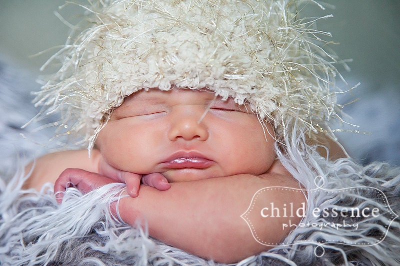 Baby Hat, Preemie or Newborn Baby Crochet Fun Funky Wispy Fluffy Soft Beanie Hat - Champagne - Unique Photography Prop Baby Hat